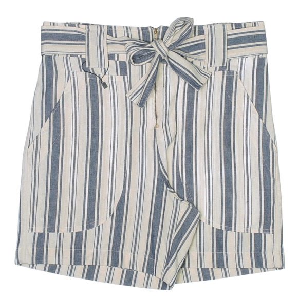 ALIX OF BOHEMIA Malia striped belted woven cotton shorts in blue ecru Size Small - Picture 7 of 7